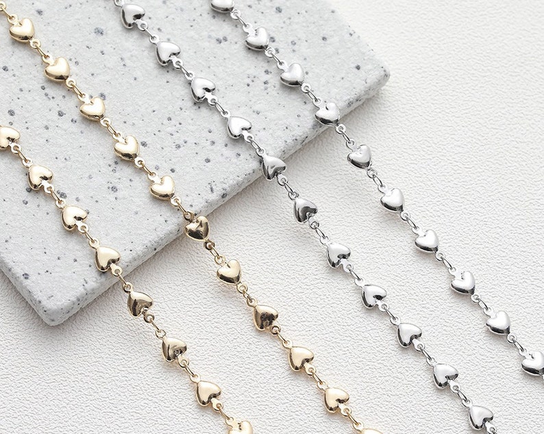 1 Meter Heart Chains, Love Gold Chain, Dainty Bracelet Chain, Making