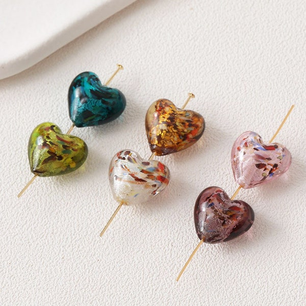 6pcs Dainty Glass Heart Beads Charms, Personalized Heart Charms, For Jewelry Making Supplies Diy Handmade Lucite Pendants 18mm
