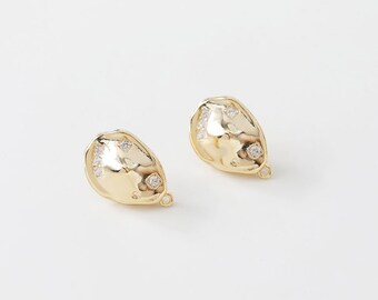 4PCS cz pave Earrings Ear Studs, Gold Irregular Earrings, Dainty Cubic Zirconia Earrings, DIY Jewelry Findings Brass 14k Gold Plated