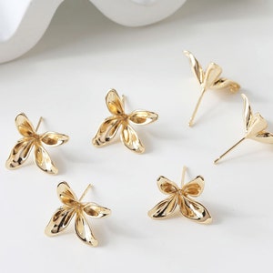 6pcs Flower Daisy Ear Studs Earrings, Gold Flower Studs Earrings, Flower Earrings, Jewelry Findings , 14k Gold Plating Brass