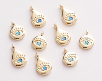 4pcs Dainty Small Blue Evil Eye Charms or Disk Pendants, For Jewelry Making Pendants Supplies Diy Handmade brass 14k Gold Plated
