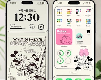 iPhone Wallpaper Cute, Working Micky and Minnie, Instant download