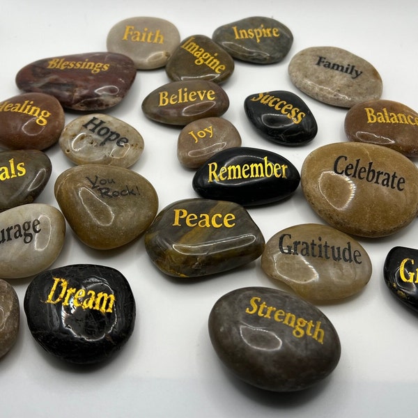 Engraved River Rock Word Stones - Single Words, Sold Individually