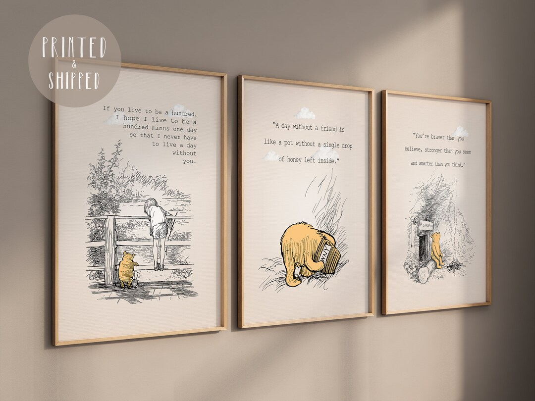 Set of 3 Classic Winnie the Pooh Quote Prints, Original