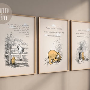 Set of 3 Classic Winnie the Pooh quote prints, Original A. A. Milne, Wall art décor, Kids room illustrations, Pooh Bear Gift