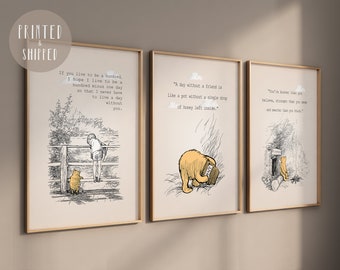 Set of 3 Classic Winnie the Pooh quote prints, Original A. A. Milne, Wall art décor, Kids room illustrations, Pooh Bear Gift