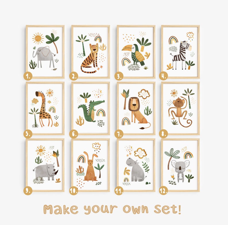 Custom Boho Jungle Animal Wall Décor Safari Nursery Art Print Etsy