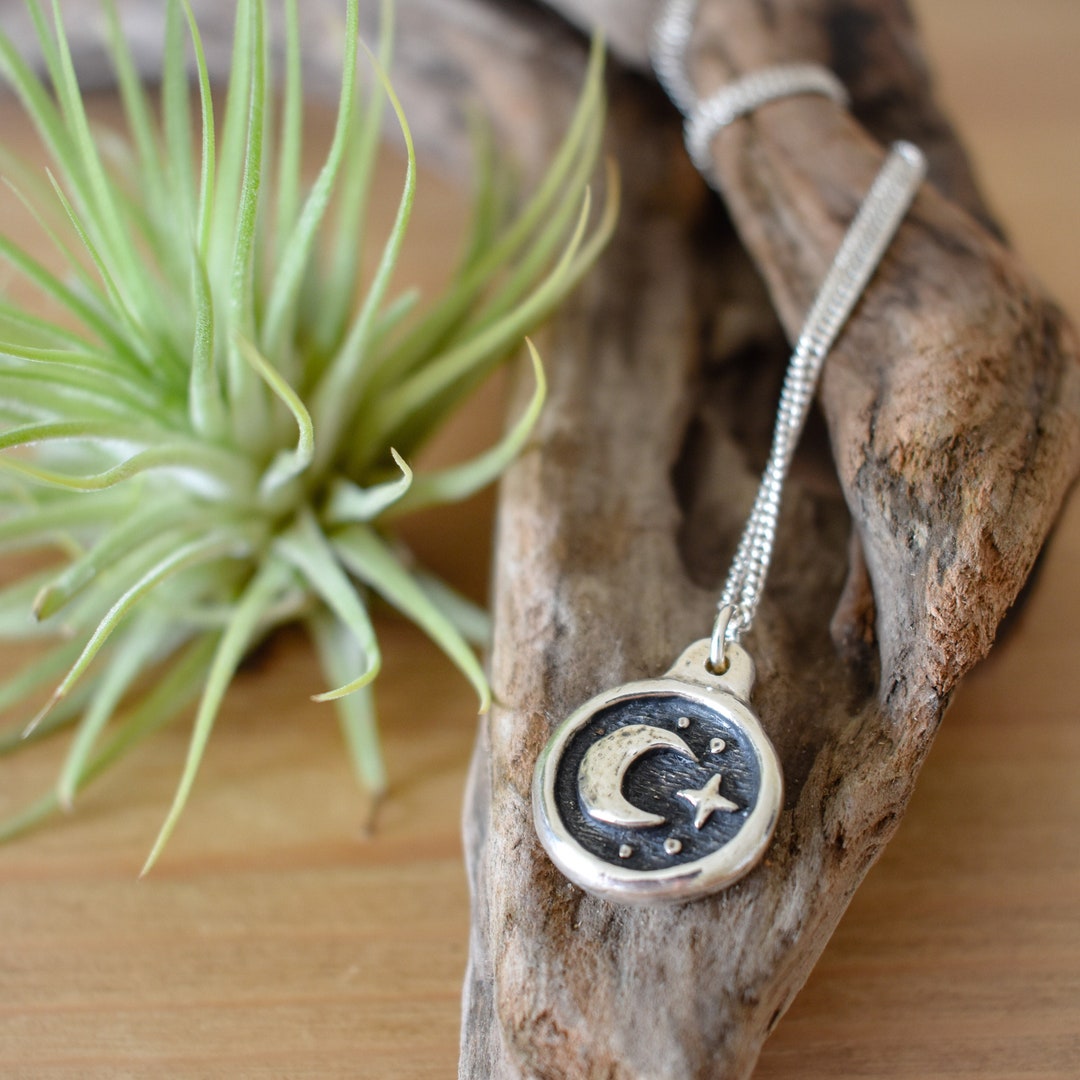 Moon and Stars Recycled Fine Silver Pendant Necklace Handmade in ...