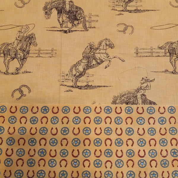 Printed bucking horse and cowboy/girl design fabric Junk Journaler's cover kit