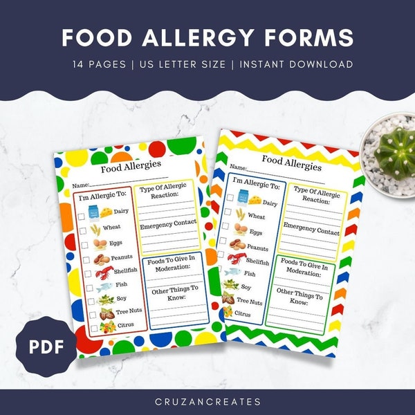 Food Allergy Form | Food Allergy Info Sheet | Daycare Forms | Kids Food Allergy | Kids Allergy Form | Allergy Form | Childcare Allergy Form