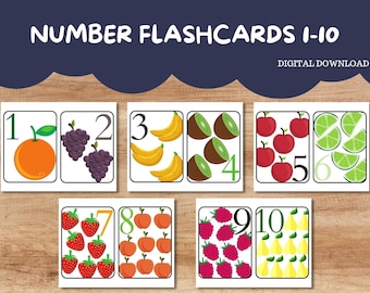 Tarjetas Flash De Número / Tarjetas Flash De Número 1-10 / Tarjetas Flash Imprimibles / Tarjetas Flash 1-10 / Tarjetas Flash de Aprendizaje / Tarjetas Flash de Frutas