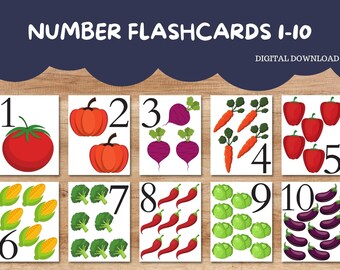 Tarjetas Flash de Número / Tarjetas Flash de Número 1-10 / Tarjetas Flash Imprimibles / Tarjetas Flash 1-10 / Tarjetas Flash de Aprendizaje / Tarjetas Flash de Vegetales