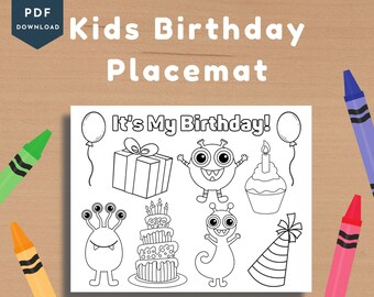 Birthday Placemat | Kids Placemat | Kids Birthday Placemat | Printable Birthday Placemat | Coloring Placemat | Kids Activity Table Mat