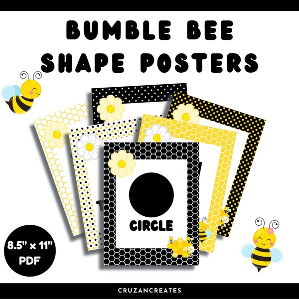 Shape Posters | Bumble Bee Shape Posters | Bumble Bee Classroom Decor | Shapes | Bumble Bee Theme Shapes | Learning Shapes | Classroom Decor