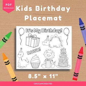 Birthday Placemat | Kids Placemat | Kids Birthday Placemat | Printable Birthday Placemat | Coloring Placemat | Kids Activity Table Mat