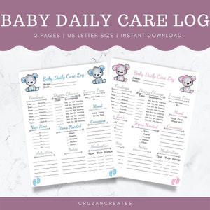 Nanny Log | Baby Log | Infant Daily Report | Infant Log | Daycare Log | Printable Baby Log | Babysitter Log | Baby Daily Care Log | Daycare