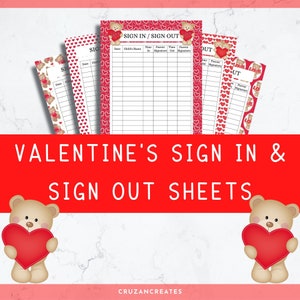 Valentine&#39;s Sign In Sheet | Daycare Sign In Sheet | Sign In and Out Form | Daycare Forms | Sign In and Sign Out Sheet | Attendance Sheet