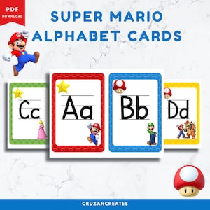 Alfabeto Super Mario | Decoração de sala de aula | Conjunto de decoração de classe | Decoração de parede de sala de aula | Cartões do alfabeto | Decoração de sala de aula | Alfabeto | Super Mário