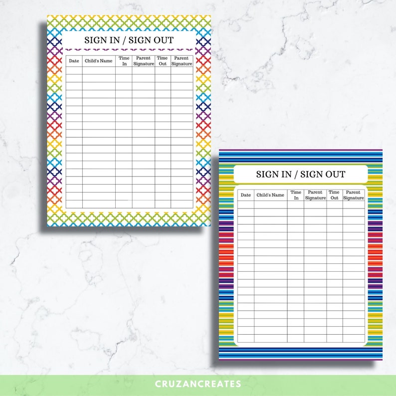 Sign in Sheet | Daycare Sign in Sheet | Sign in and Out Form | Daycare ...