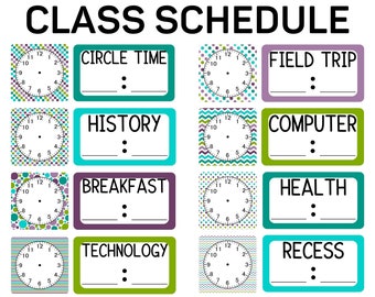Horario diario del aula / Horario de clases / Tarjetas de horario diario / Decoración del aula / Decoración escolar / Horario de horarios / Horario de clases