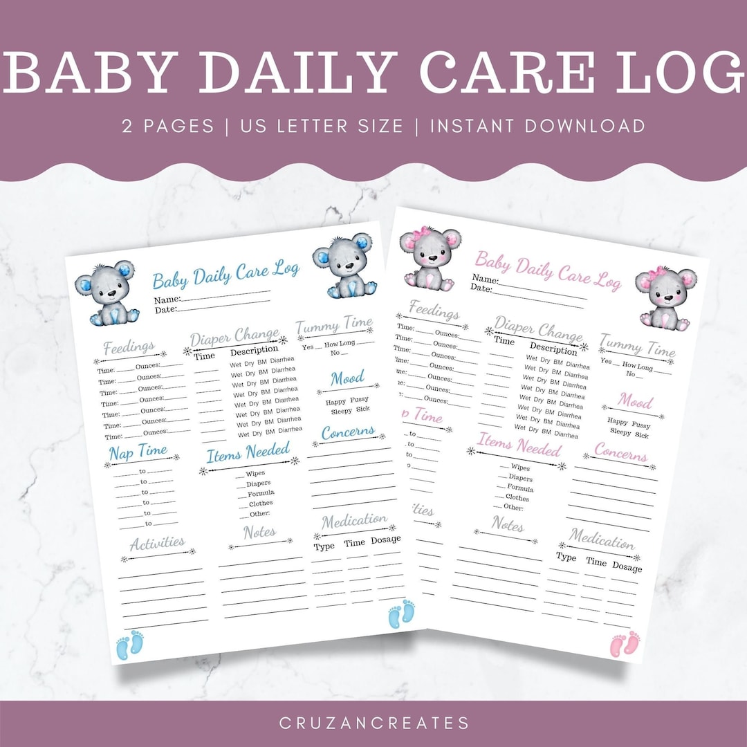 Nanny Log | Baby Log | Infant Daily Report | Infant Log | Daycare Log ...