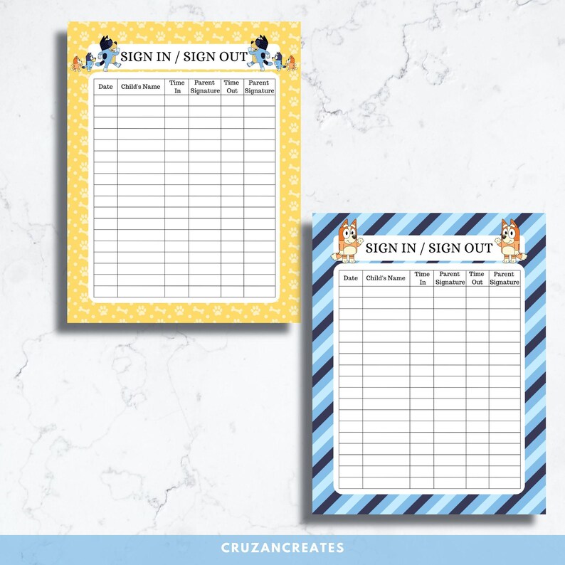 Sign in Sheets | Daycare Sign in Sheet | Sign in and Out Form | Daycare ...
