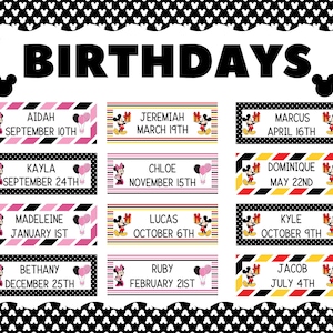 Birthday Wall | Classroom Birthdays | Classroom Birthday Wall | Class Birthday Wall Decor | Mickey Mouse | Minnie Mouse | Birthday Decor