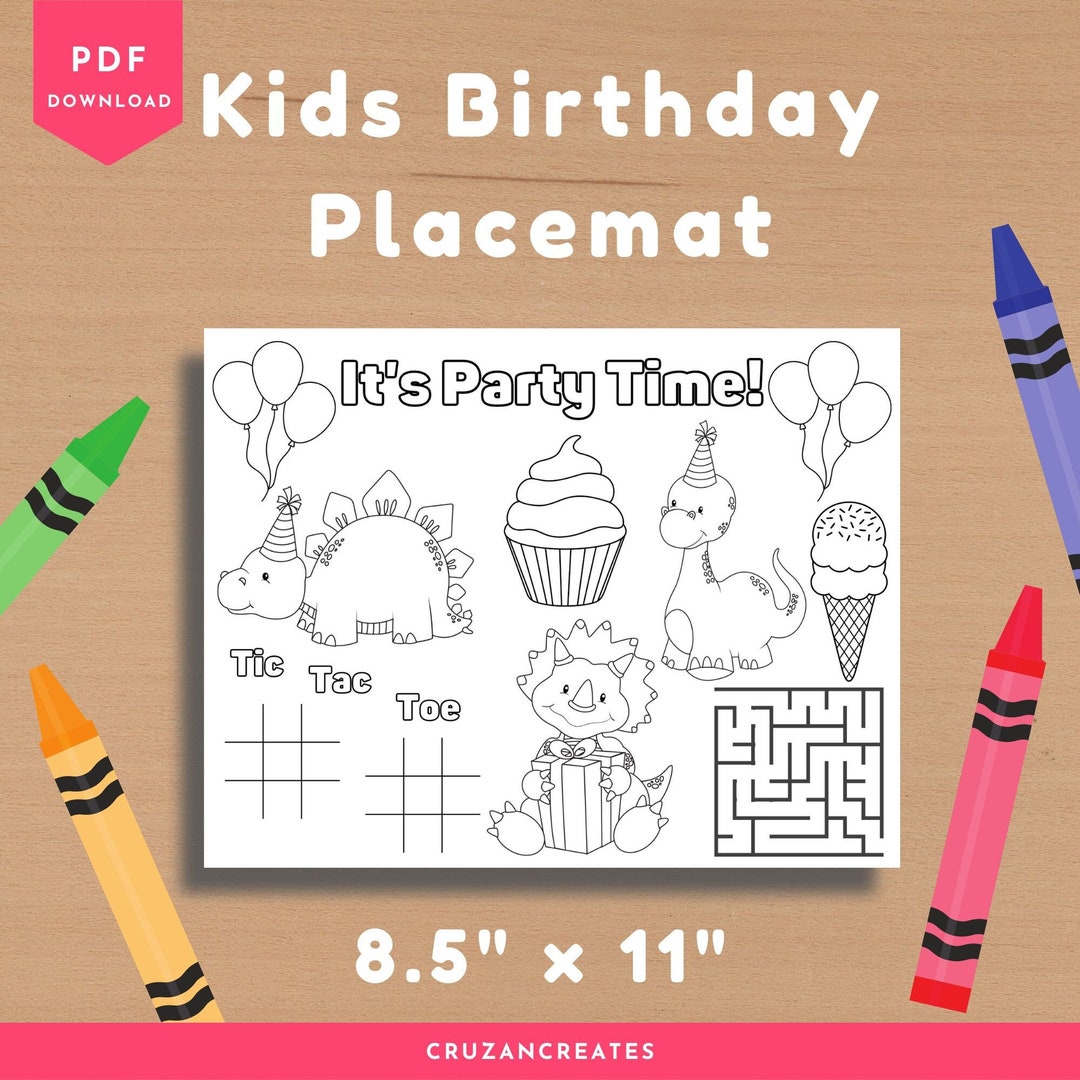 Birthday Placemat | Kids Placemat | Kids Birthday Placemat | Printable ...