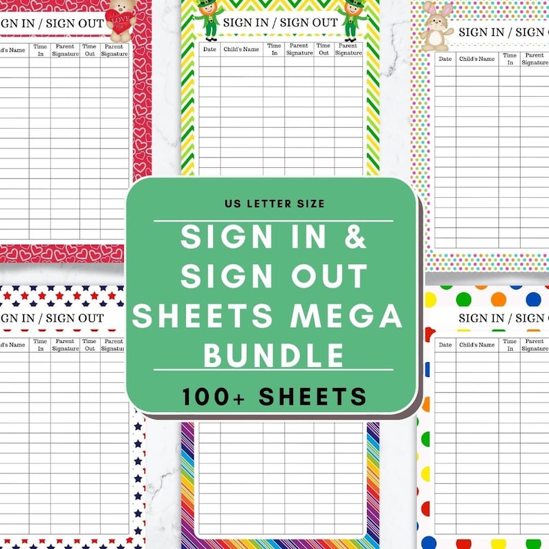 Sign in Sheet Daycare Sign in Sheet Sign in and Out Form Daycare Forms