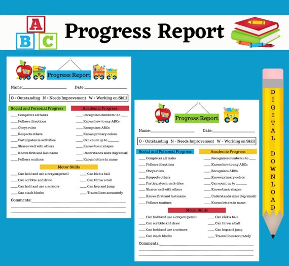 Progress Report | Preschool Progress Report | Daycare Progress Report | Report for Parents | Preschool Forms | Daycare Forms