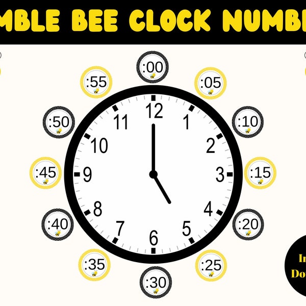 Clock Numbers | Bumble Bee Theme Clock Numbers | Wall Clock Numbers | Telling Time | Classroom Decor | Bumble Bee Theme Class Decor |