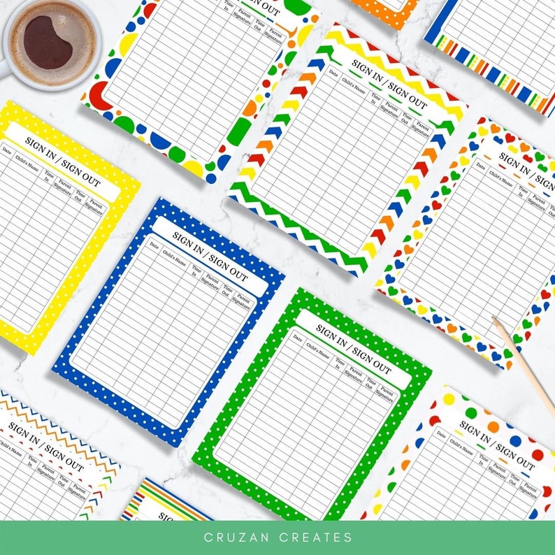 Sign in Sheet Daycare Sign in Sheet Sign in and Out Form Daycare Forms