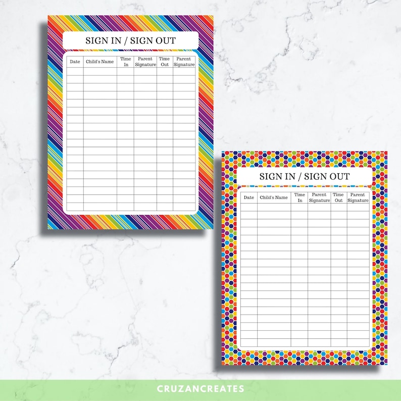 Sign in Sheet | Daycare Sign in Sheet | Sign in and Out Form | Daycare ...