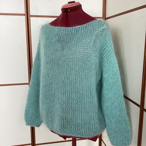 Übergroßer Pullover aus Mohair, Merino, Seide aquamarino