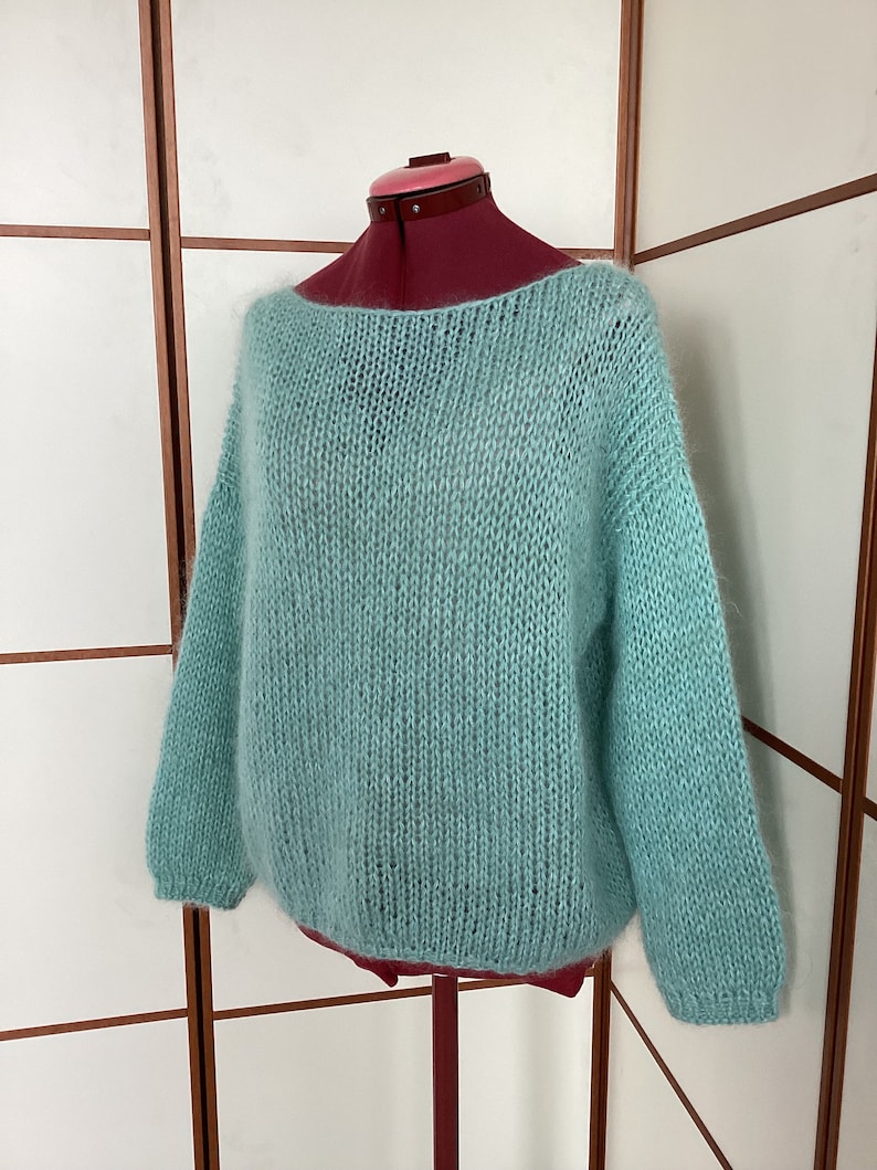 Oversized sweater in mohair, merino, silk aquamarino