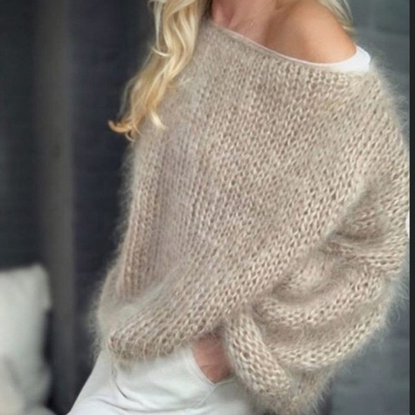 Pull oversize en mohair, mérinos, soie