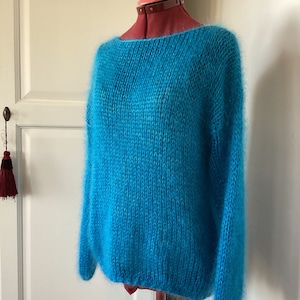 Oversized sweater in mohair, merino, silk turchese