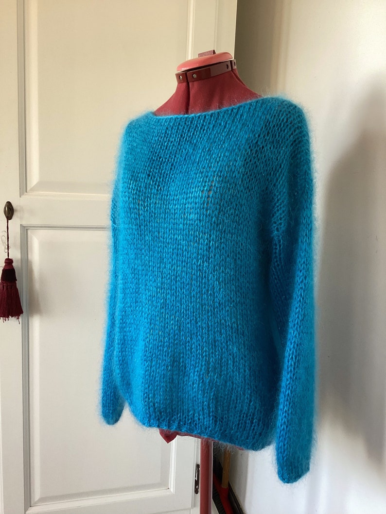 Oversized sweater in mohair, merino, silk turchese