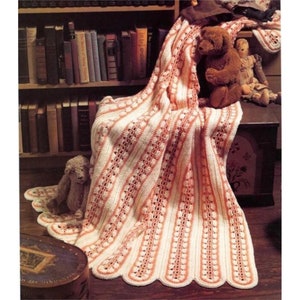 Vintage Mile a Minute Crochet Pattern Cozy Afghan Blanket PDF Instant Digital Download Shades of Peach Throw Quick and Easy Strips Panels