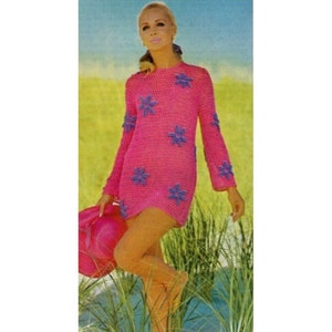 Vintage Crochet Pattern Retro Flower Beach Dress Swimsuit Coverup Mini Dress PDF Instant Digital Download
