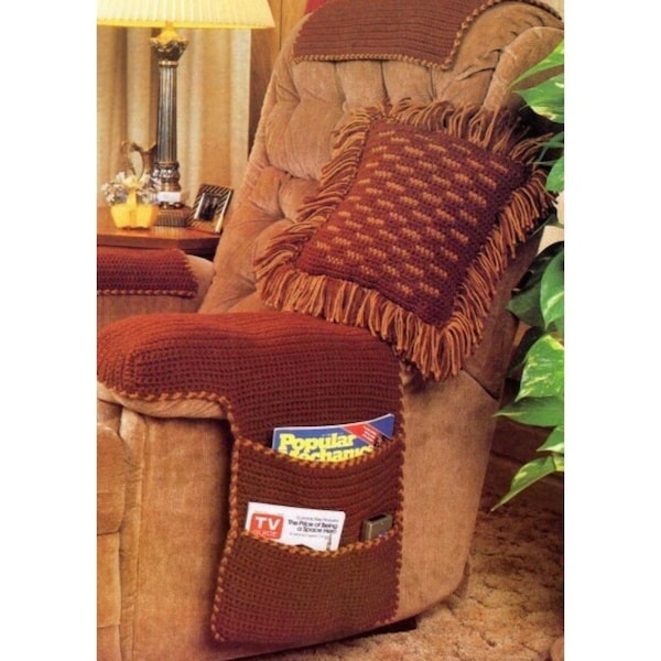 Vintage Crochet Pattern Saddlebag Armchair Caddy Chair Set and Fringe Pillow Western Home Decor PDF Pattern INSTANT Digital DOWNLOAD