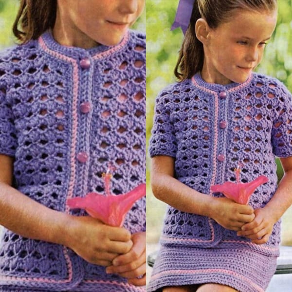 Vintage Childrens Crochet Pattern Girls Spring Easter Sweater Matching Skirt Set PDF Instant Digital Download