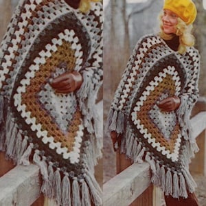 Easy Vintage Crochet Pattern Classic Retro Granny Square Poncho Sweater Jacket PDF Instant Digital Download