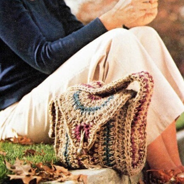 Vintage Crochet Pattern Bohemian Flap Over Purse Shoulder Bag Handbag Satchel PDF Instant Digital Download