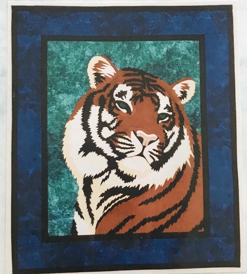 Tiger Patchwork Quilt Pattern Bengal Tiger Wall Quilt Home Decor Vintage Quilting Pattern Sunset ...