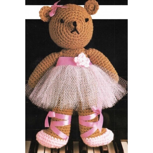Vintage Crochet Pattern Ballerina Teddy Bear Amigurumi Plush Stuffed Animal Plush Lovie Toy PDF Instant Digital Download