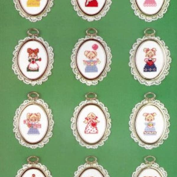 Vintage Christmas Cross Stitch Pattern Occasion Angels Little Girl Child Ornament Frames PDF Pattern INSTANT Digital DOWNLOAD Months of Year