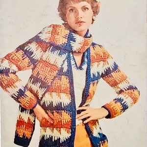 Vintage Crochet Pattern Retro Pullover Sweater and  Cardigan Twin Set PDF Instant Digital Download How To