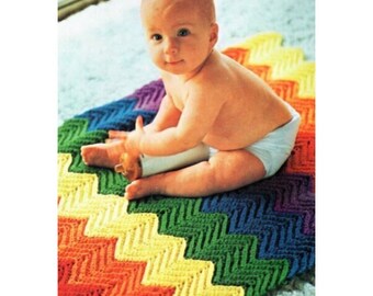 Beginner Vintage Crochet Pattern Easy Rainbow Ripple Baby Blanket