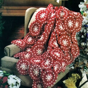 Vintage Christmas Afghan Crochet Pattern Peppermint Candy Cane Throw Round Motif Blanket PDF Instant Digital Download